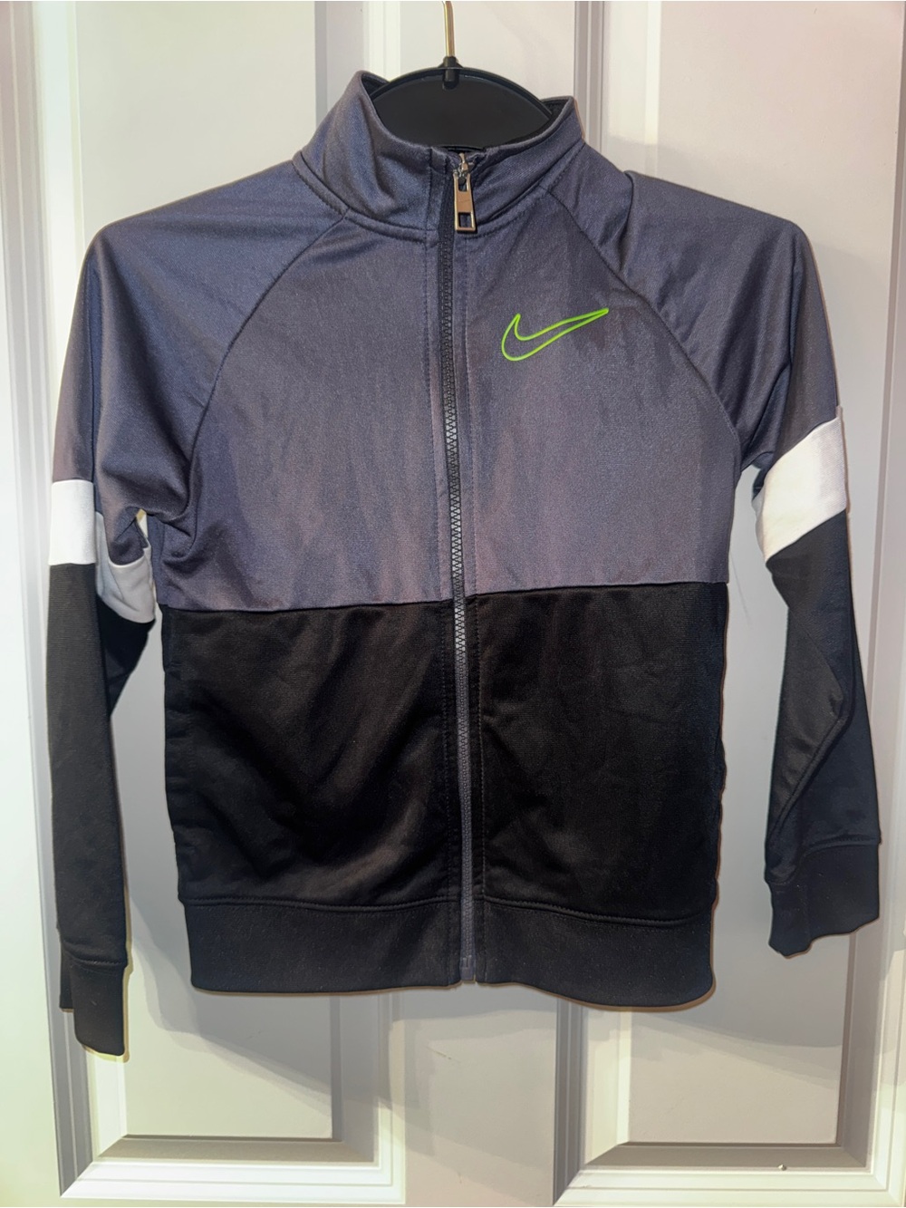 Nike Kids Two-Tone Gray & Black Jacket with Neon Green Swoosh